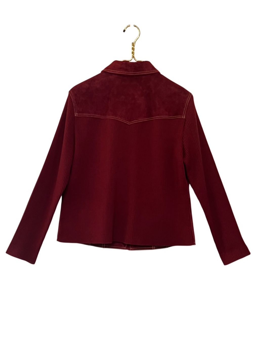 Coldwater Creek Burgundy Deep Red Leather Jacket Rib Knit Sleeve Mixed Media - Picture 5 of 9